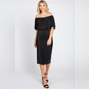 PinkBlush Black Pleated Rib Off Shoulder Maternity Dress S (NWT)